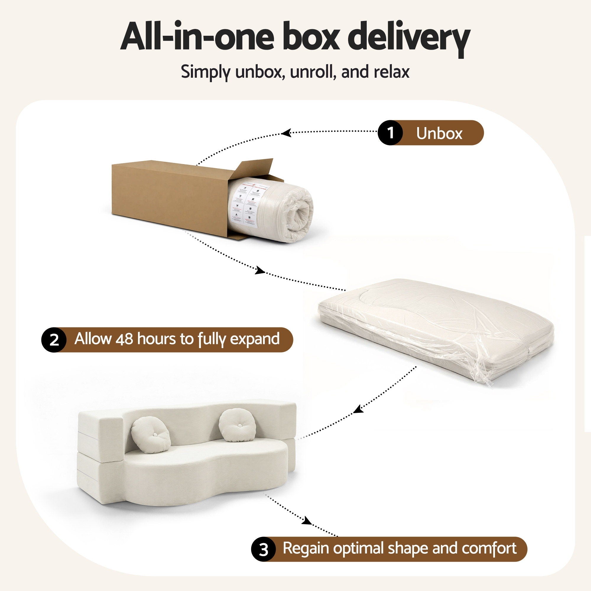 Artiss Folding Sofa Bed Floor Couch 2-in-1 Convertible Futon Loveseat Beige-Furniture > Sofas > Sofas & Sofa Beds-PEROZ Accessories