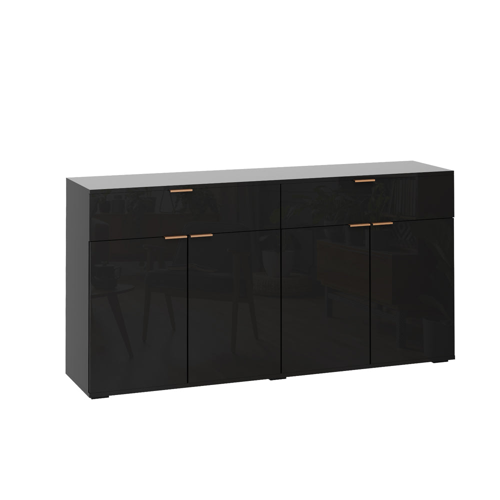 Oikiture Sideboard High Gloss 4 Doors 2 Drawers Black-Sideboards-PEROZ Accessories