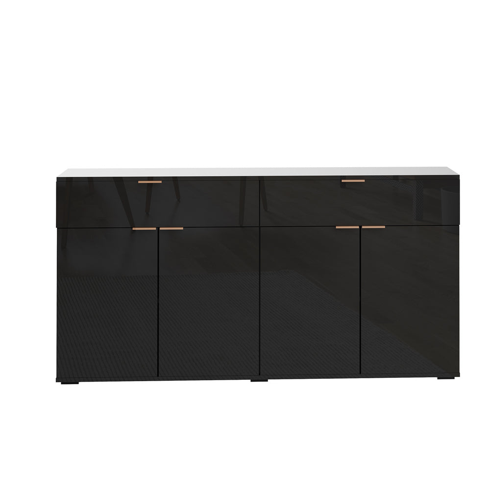 Oikiture Sideboard High Gloss 4 Doors 2 Drawers Black-Sideboards-PEROZ Accessories