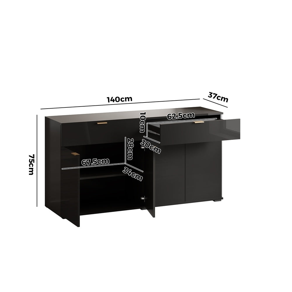 Oikiture Sideboard High Gloss 4 Doors 2 Drawers Black-Sideboards-PEROZ Accessories