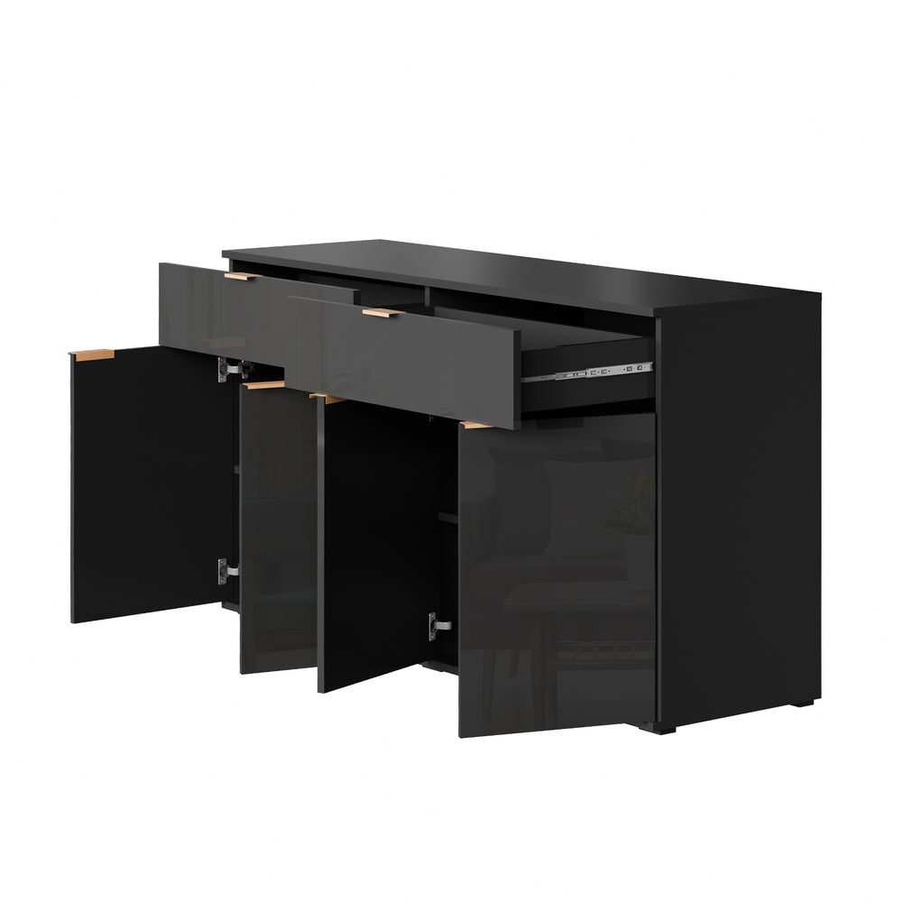 Oikiture Sideboard High Gloss 4 Doors 2 Drawers Black-Sideboards-PEROZ Accessories