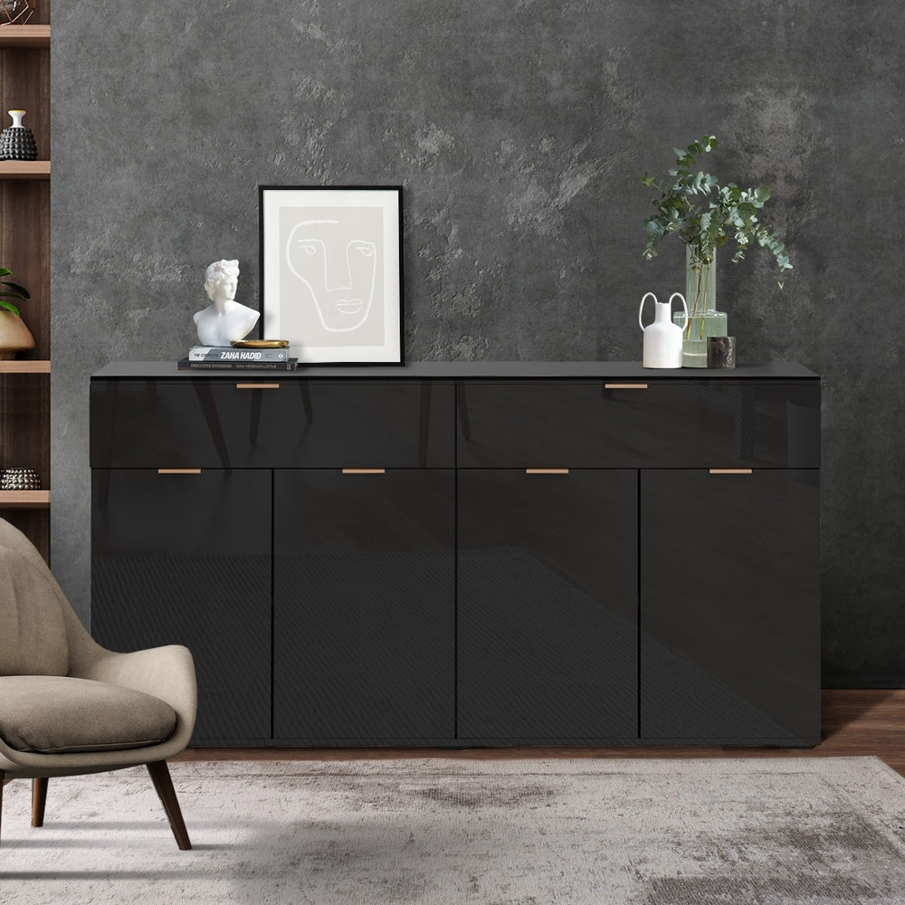 Oikiture Sideboard High Gloss 4 Doors 2 Drawers Black-Sideboards-PEROZ Accessories