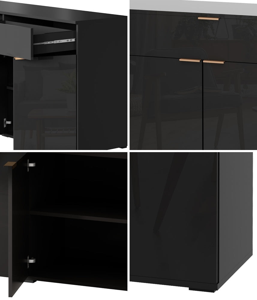 Oikiture Sideboard High Gloss 4 Doors 2 Drawers Black-Sideboards-PEROZ Accessories