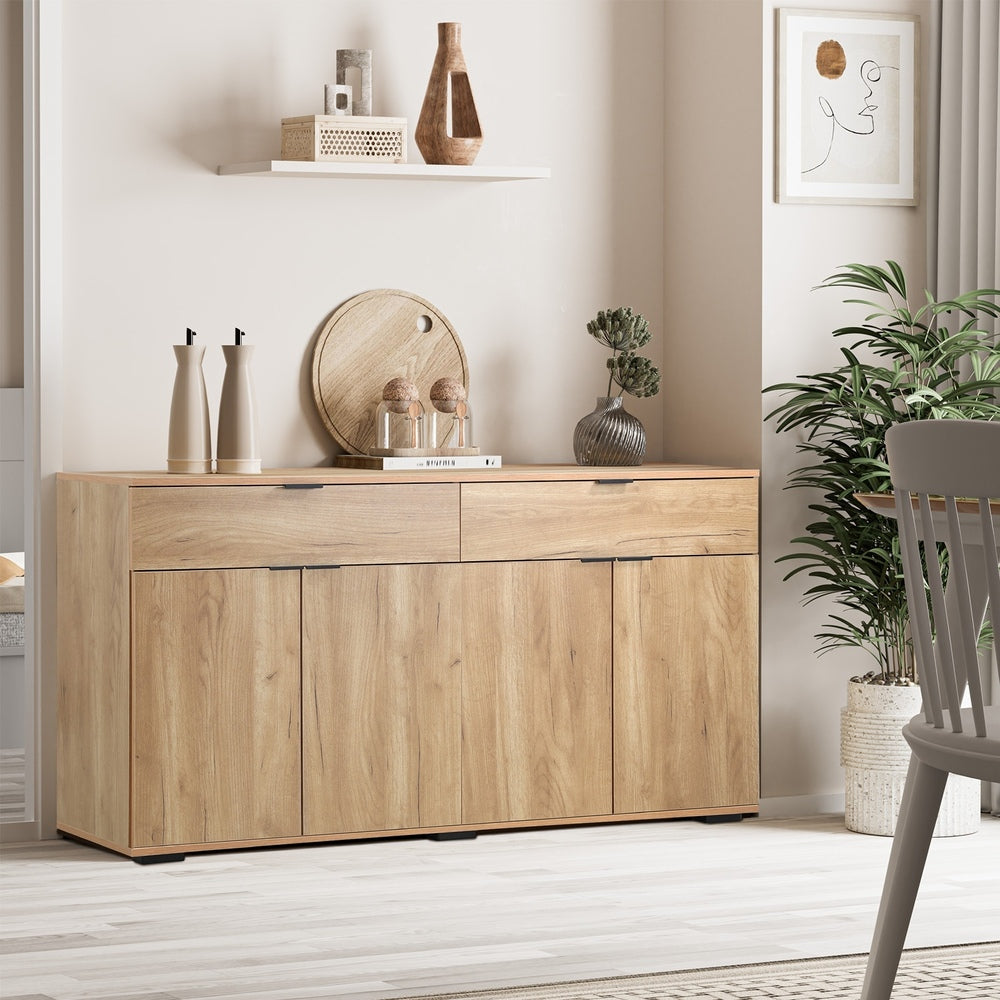 Oikiture Sideboard High Gloss 4 Doors 2 Drawers Natural-Sideboards-PEROZ Accessories