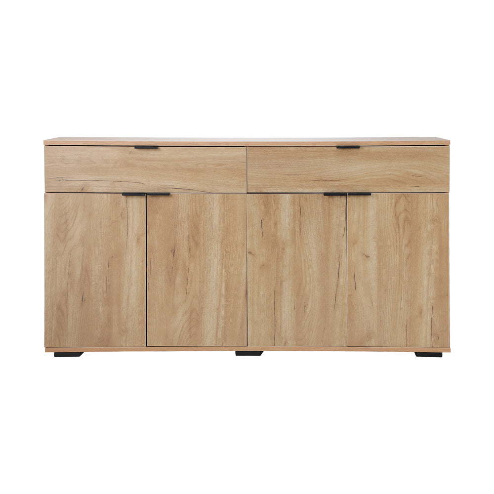 Oikiture Sideboard High Gloss 4 Doors 2 Drawers Natural-Sideboards-PEROZ Accessories