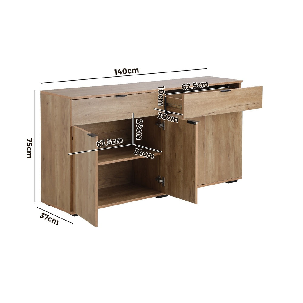 Oikiture Sideboard High Gloss 4 Doors 2 Drawers Natural-Sideboards-PEROZ Accessories