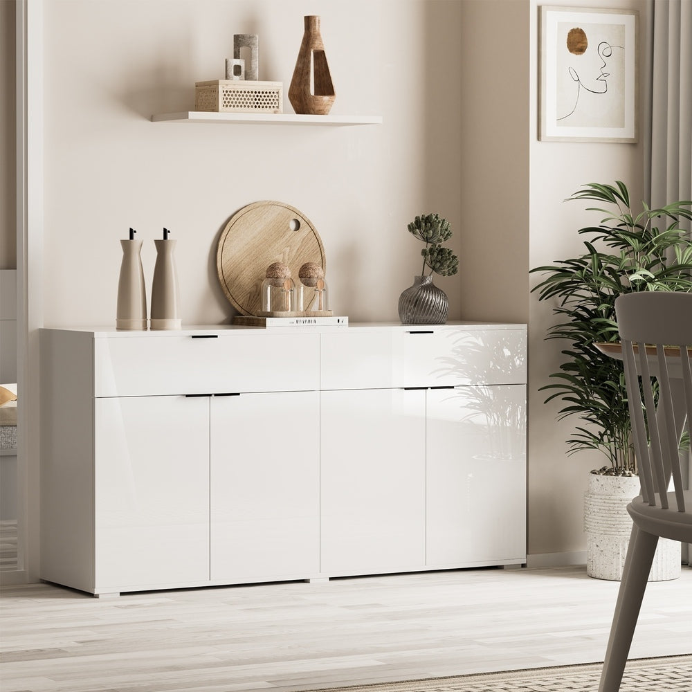Oikiture Sideboard High Gloss 4 Doors 2 Drawers White-Sideboards-PEROZ Accessories