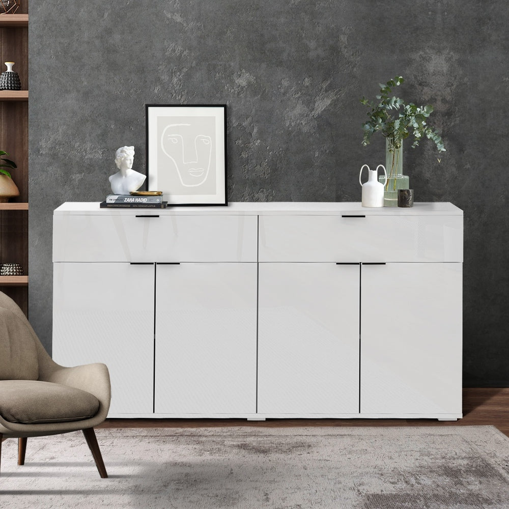 Oikiture Sideboard High Gloss 4 Doors 2 Drawers White-Sideboards-PEROZ Accessories
