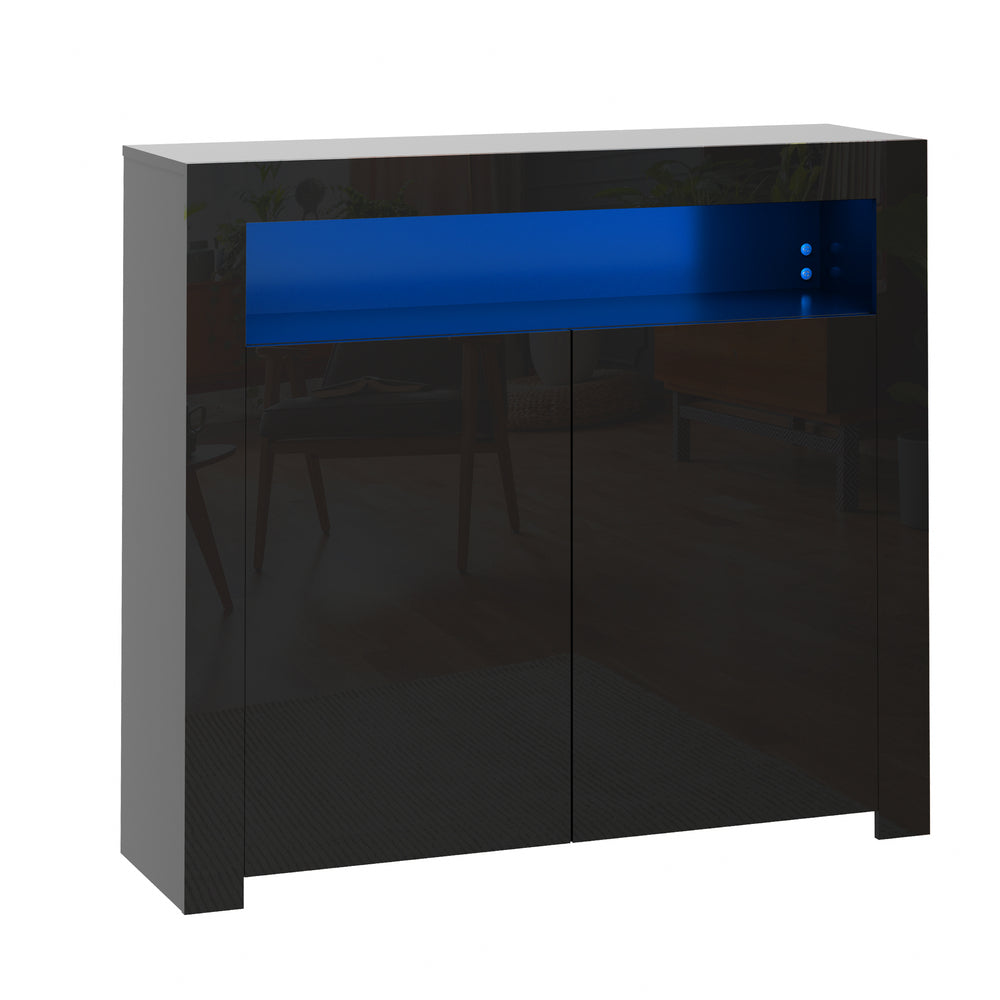 Oikiture Buffet Sideboard LED RGB High Gloss 2 Doors Black-Sideboards-PEROZ Accessories