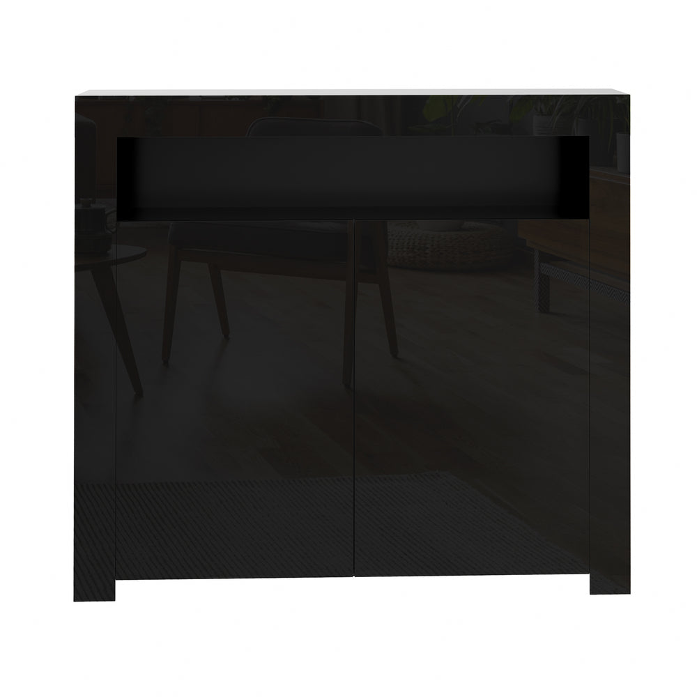 Oikiture Buffet Sideboard LED RGB High Gloss 2 Doors Black-Sideboards-PEROZ Accessories