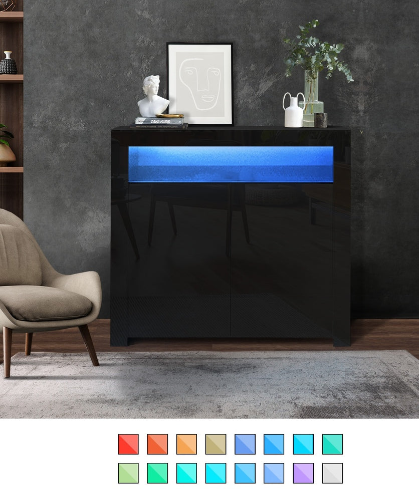 Oikiture Buffet Sideboard LED RGB High Gloss 2 Doors Black-Sideboards-PEROZ Accessories