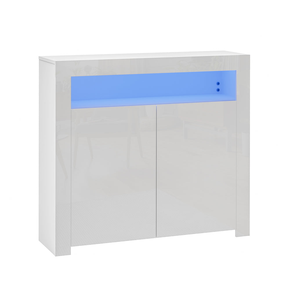 Oikiture Buffet Sideboard LED RGB High Gloss 2 Doors White-Sideboards-PEROZ Accessories