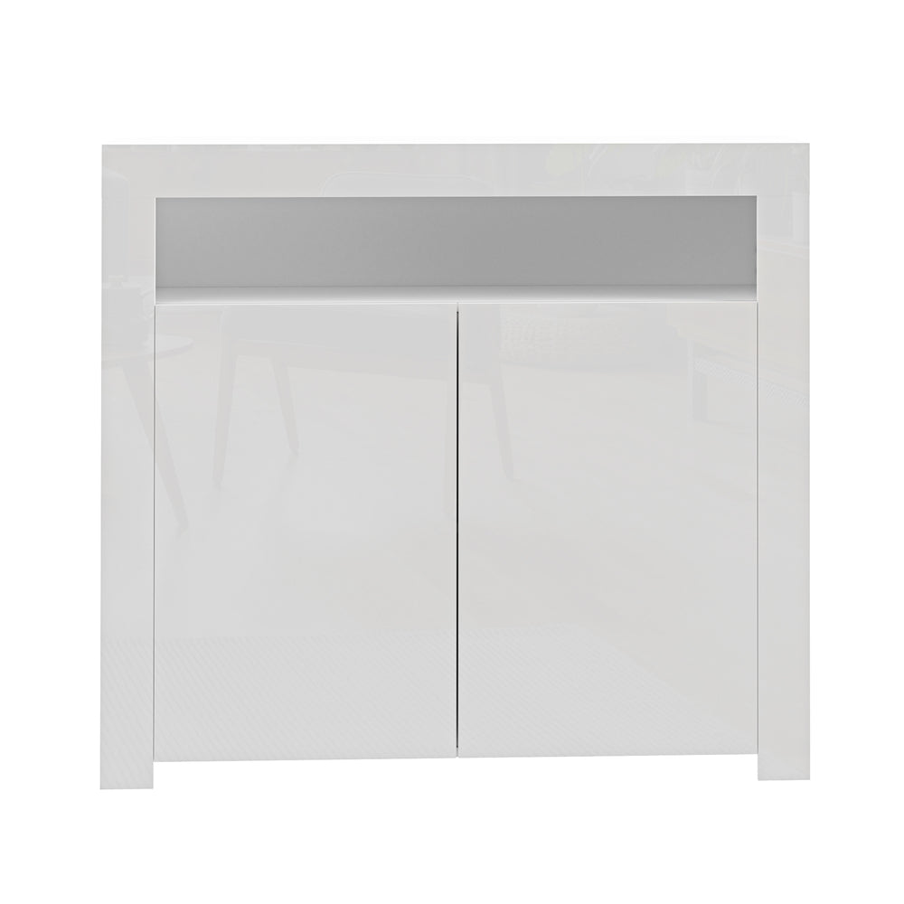 Oikiture Buffet Sideboard LED RGB High Gloss 2 Doors White-Sideboards-PEROZ Accessories