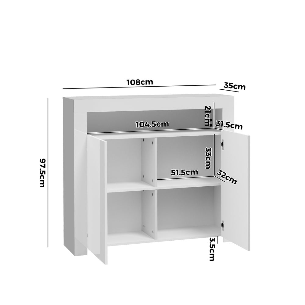 Oikiture Buffet Sideboard LED RGB High Gloss 2 Doors White-Sideboards-PEROZ Accessories