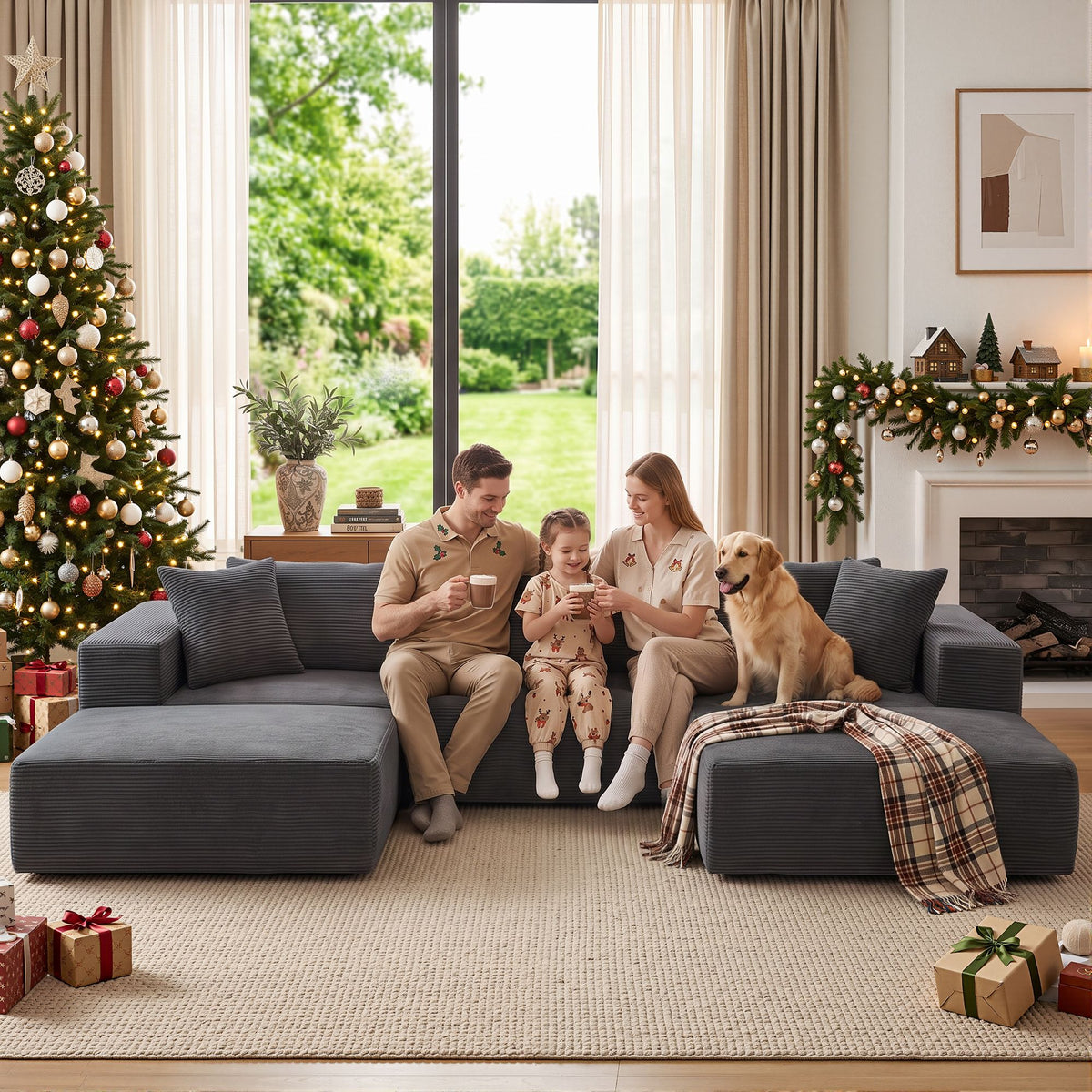 Artiss Modular Sectional Sofa Bed U-Shape 4-Seater Couch Chaise Ottoman Corduroy-Furniture > Sofas > Sofas & Sofa Beds-PEROZ Accessories