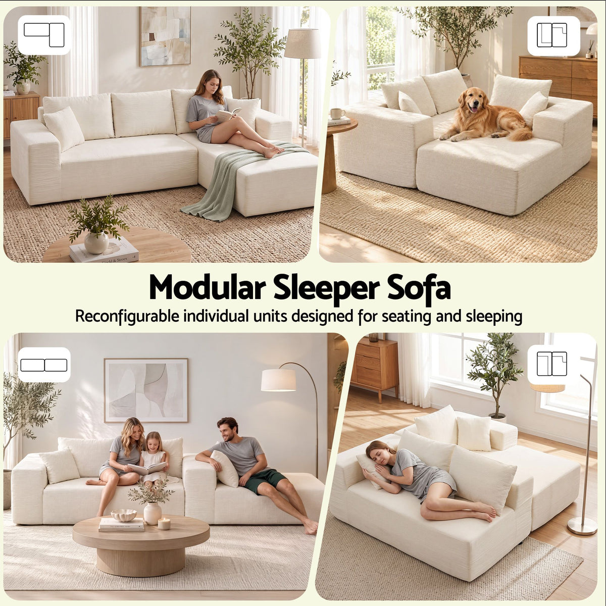 Artiss Modular Sectional Sofa 4-Seater L-Shaped Boneless Sofa Bed Chaise Lounge-Furniture > Sofas > Sofas & Sofa Beds-PEROZ Accessories