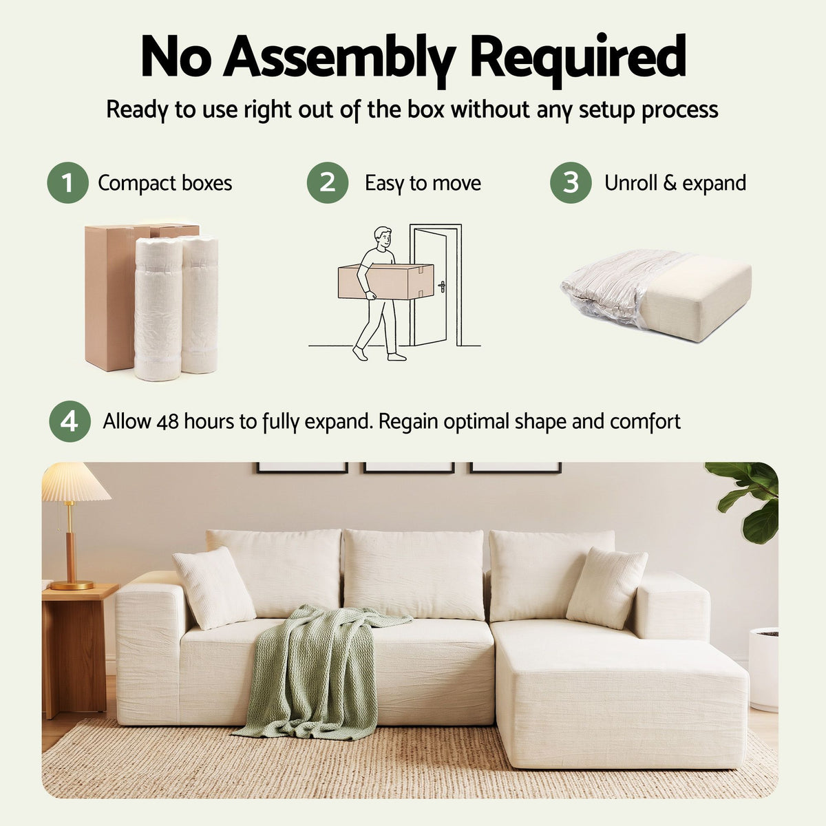 Artiss Modular Sectional Sofa 4-Seater L-Shaped Boneless Sofa Bed Chaise Lounge-Furniture > Sofas > Sofas & Sofa Beds-PEROZ Accessories