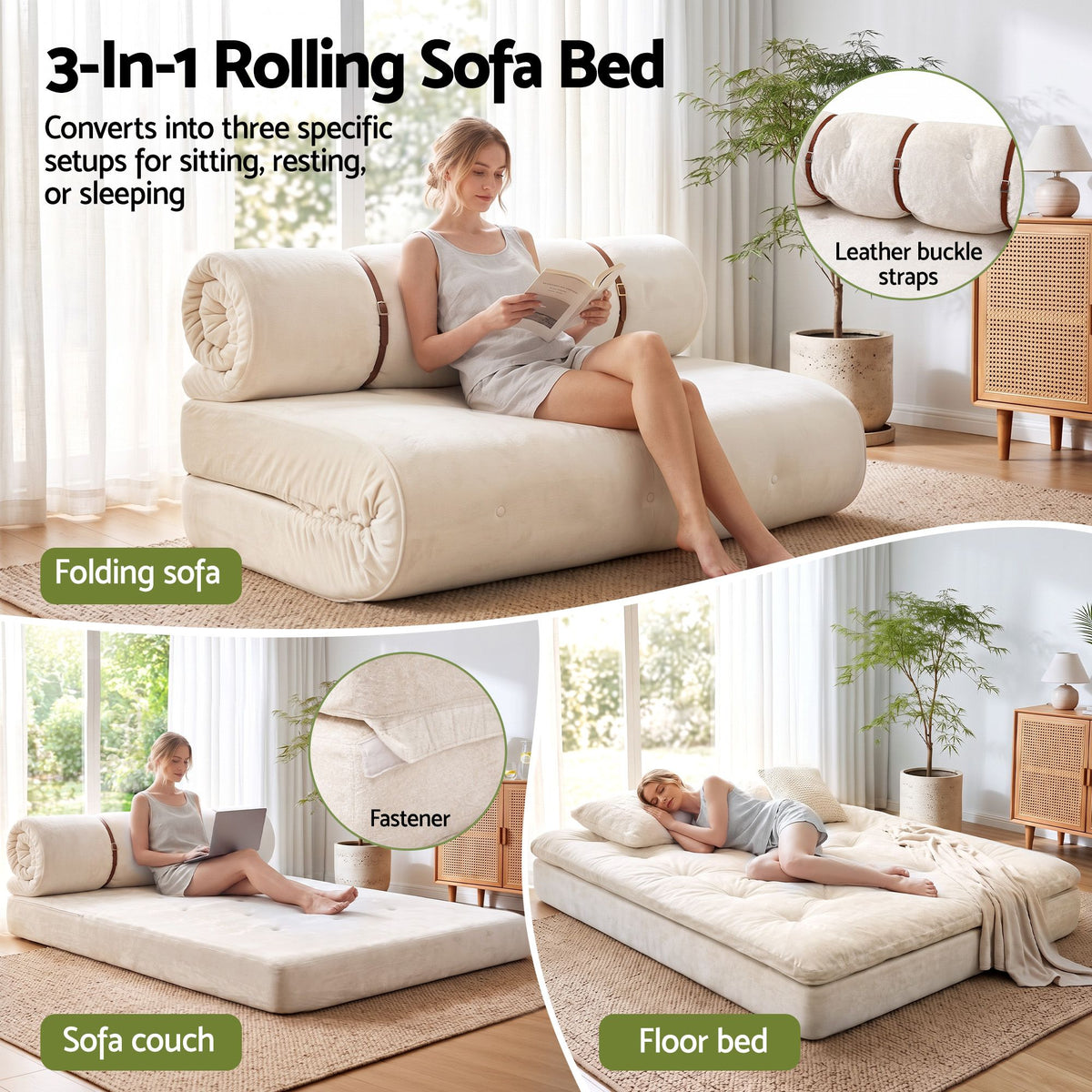 Artiss Convertible Sofa Bed Roll-Up Sleeper Chair Fold Out Couch Floor Lounge-Furniture > Sofas > Sofas & Sofa Beds-PEROZ Accessories