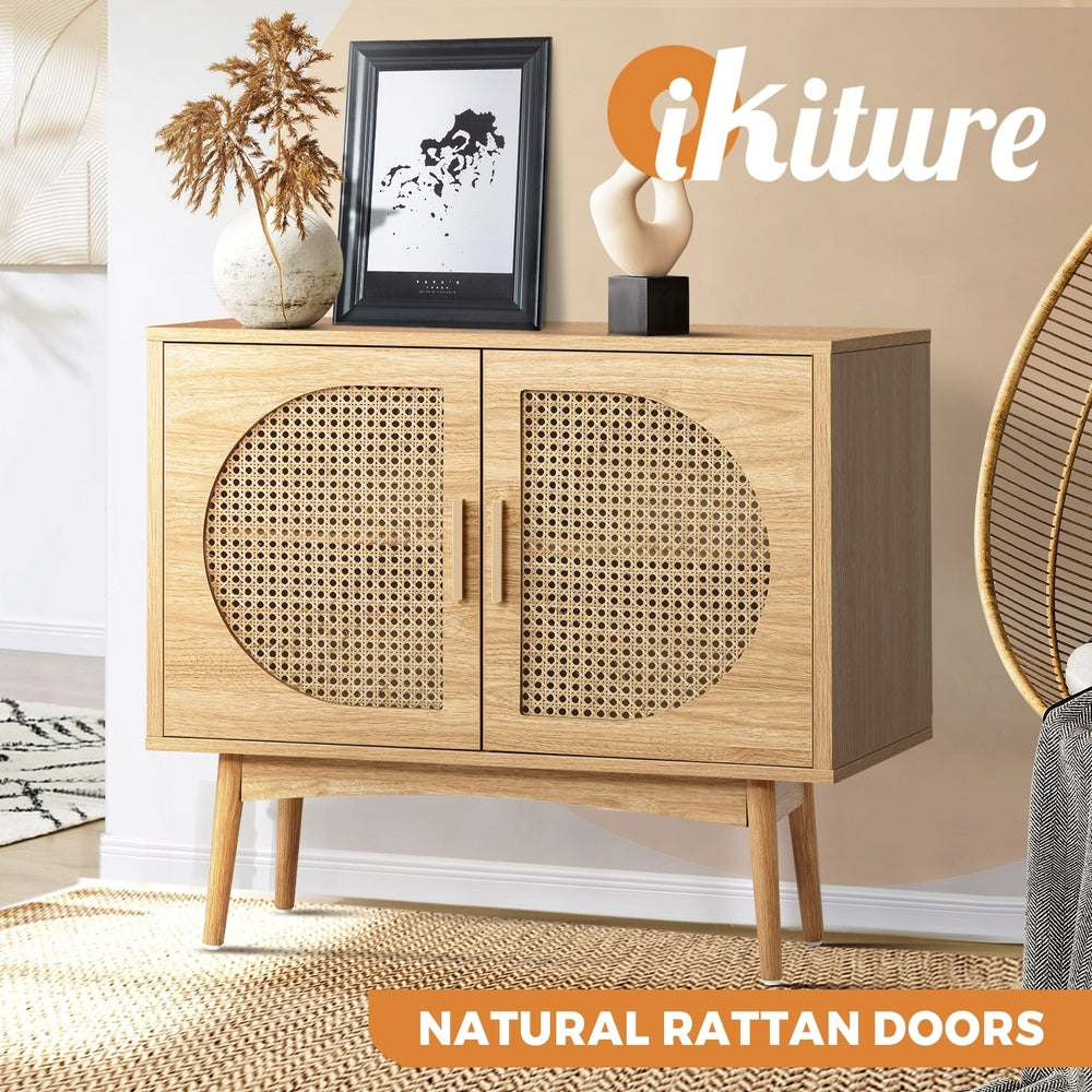 Oikiture Sideboard Cabinet Buffet Rattan Furniture Cupboard Hallway Shelf Wood-Sideboards-PEROZ Accessories