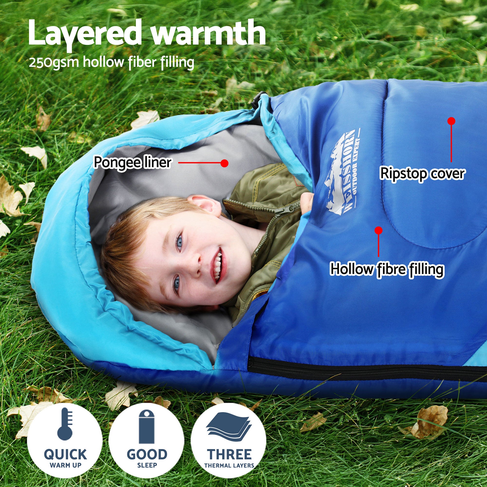 Weisshorn Sleeping Bag Set of 2 Kids Single 172cm Thermal Camping Hiking-Outdoor Recreation > Camping > Sleeping Bags-PEROZ Accessories