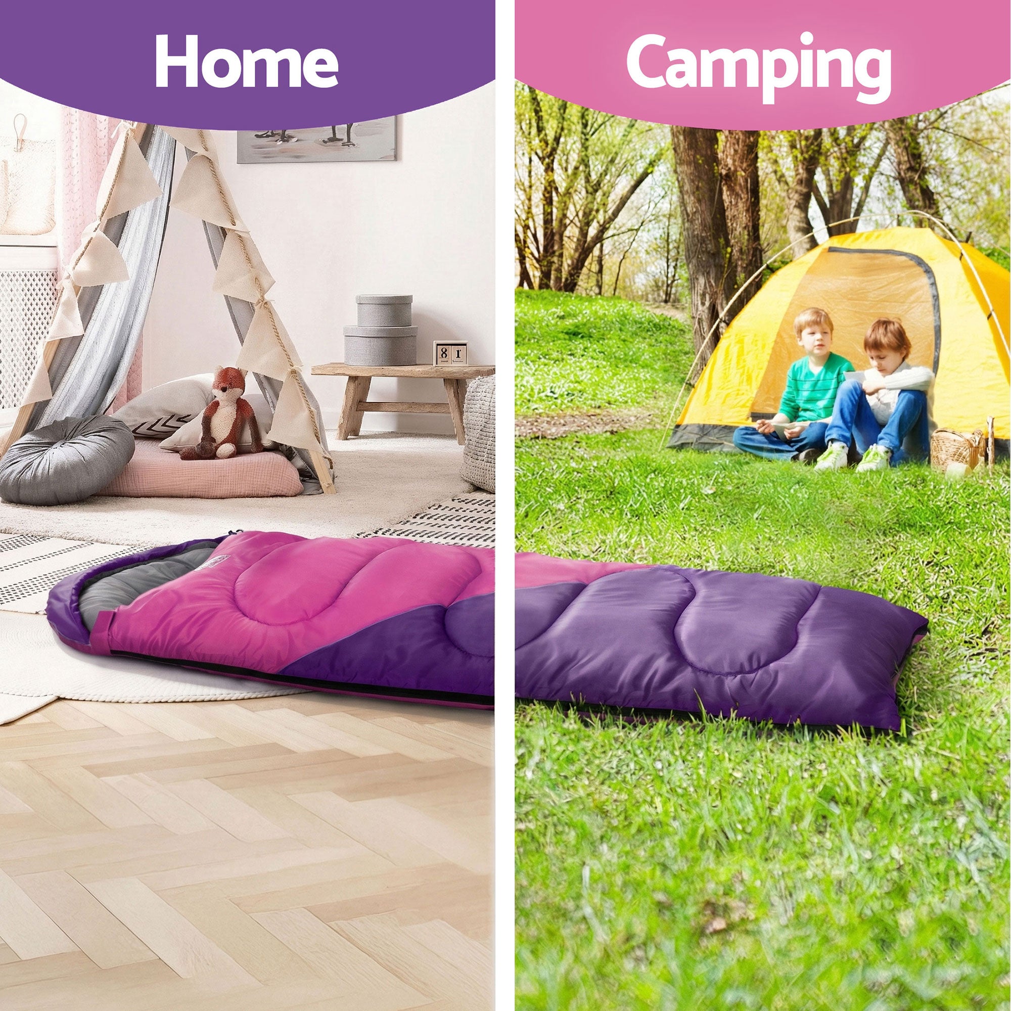 Weisshorn Sleeping Bag Set of 2 Kids Single 172cm Thermal Camping Hiking-Outdoor Recreation > Camping > Sleeping Bags-PEROZ Accessories