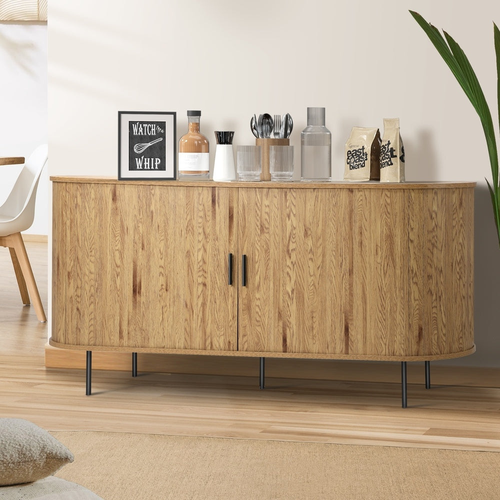 Oikiture Buffet Sideboard Sliding Doors Pantry Cabinet Natural-Sideboard-PEROZ Accessories