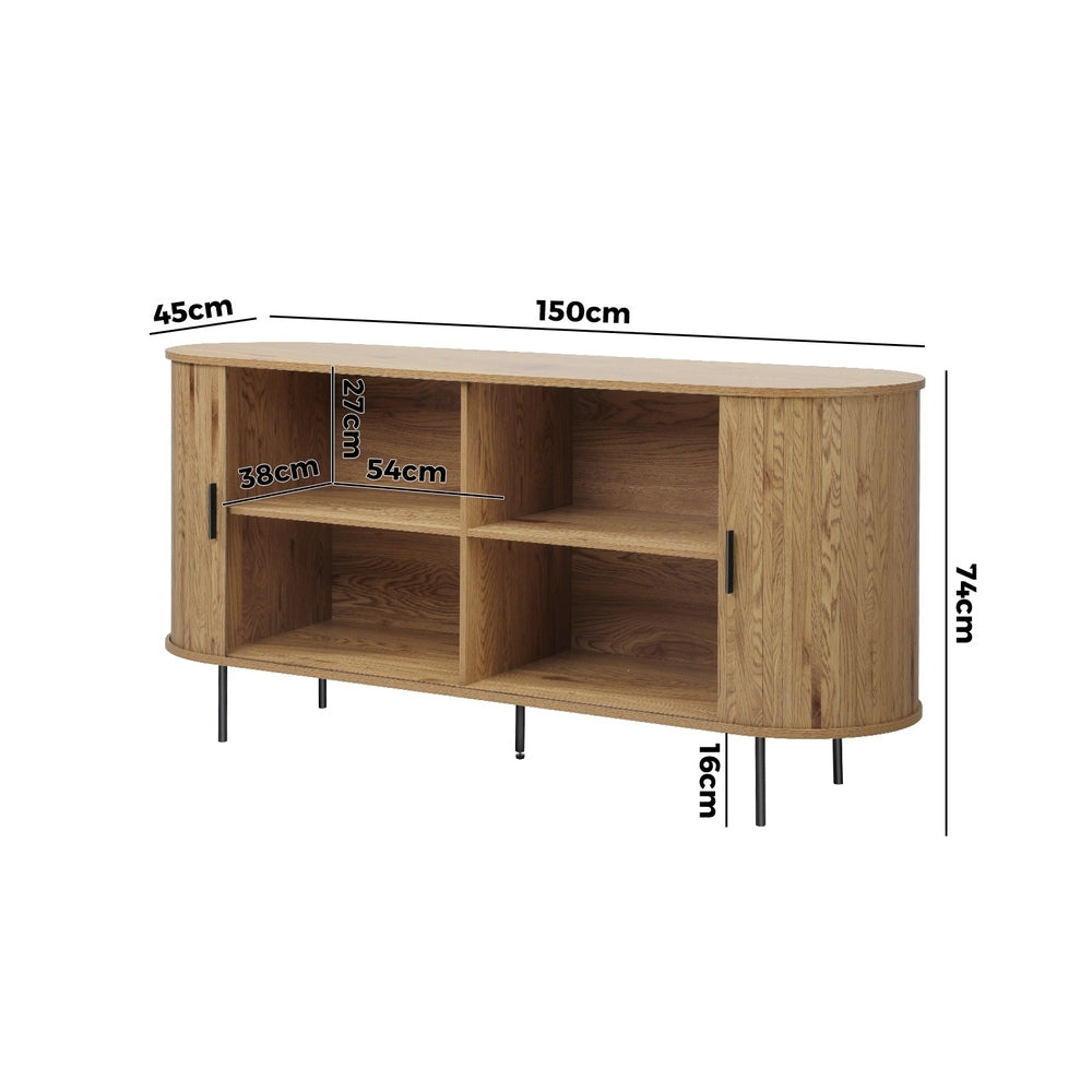 Oikiture Buffet Sideboard Sliding Doors Pantry Cabinet Natural-Sideboard-PEROZ Accessories