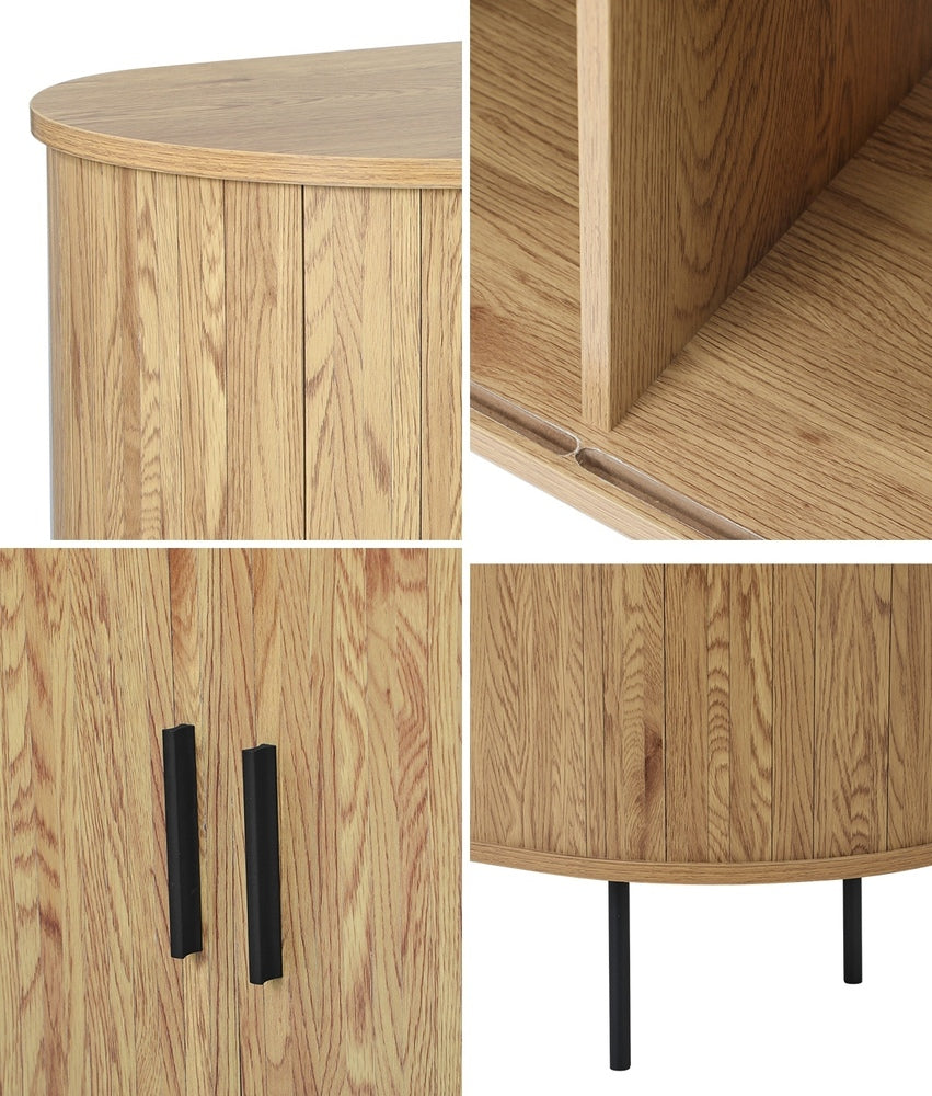 Oikiture Buffet Sideboard Sliding Doors Pantry Cabinet Natural-Sideboard-PEROZ Accessories