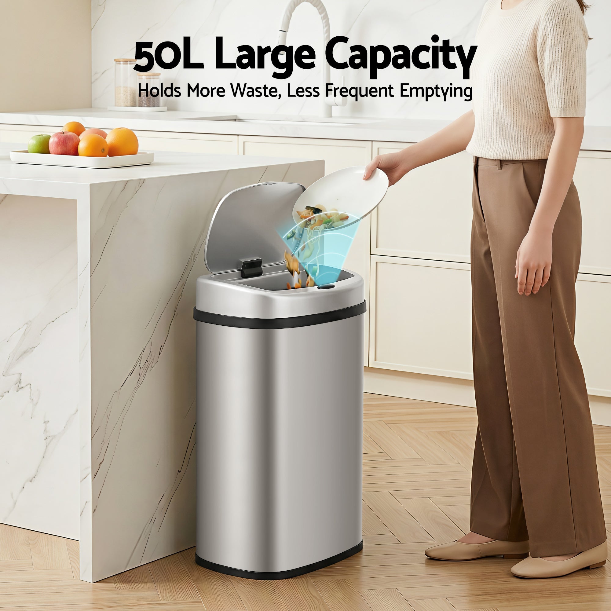Devanti 50L Sensor Bin Motion Rubbish Automatic Silver-Appliances > Kitchen Appliances-PEROZ Accessories