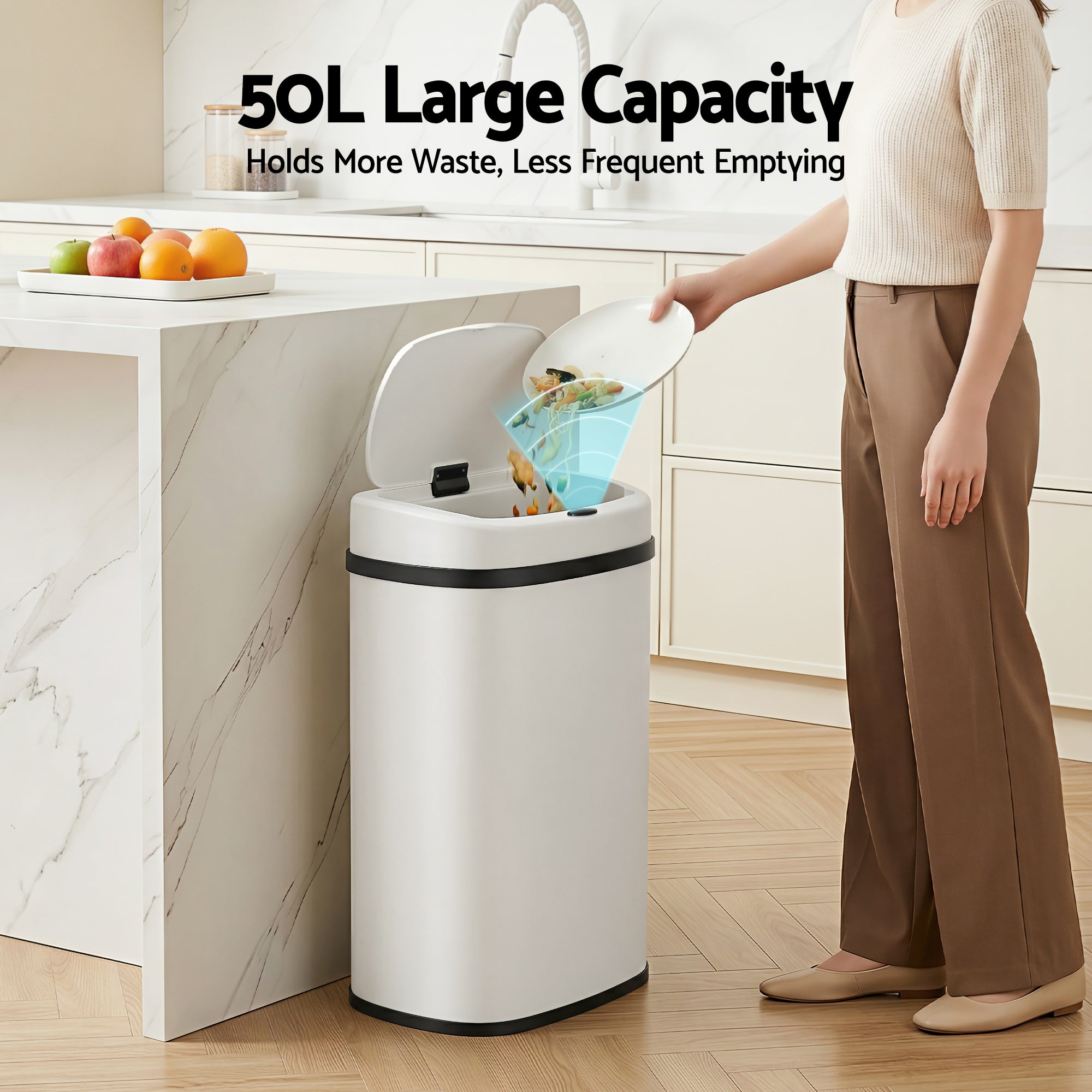 Devanti 50L Sensor Bin Motion Rubbish Automatic White-Appliances > Kitchen Appliances-PEROZ Accessories