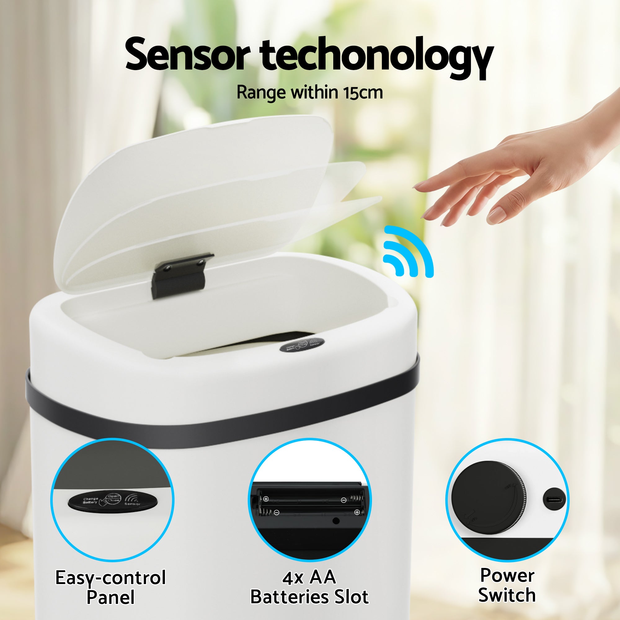Devanti 50L Sensor Bin Motion Rubbish Automatic White-Appliances > Kitchen Appliances-PEROZ Accessories