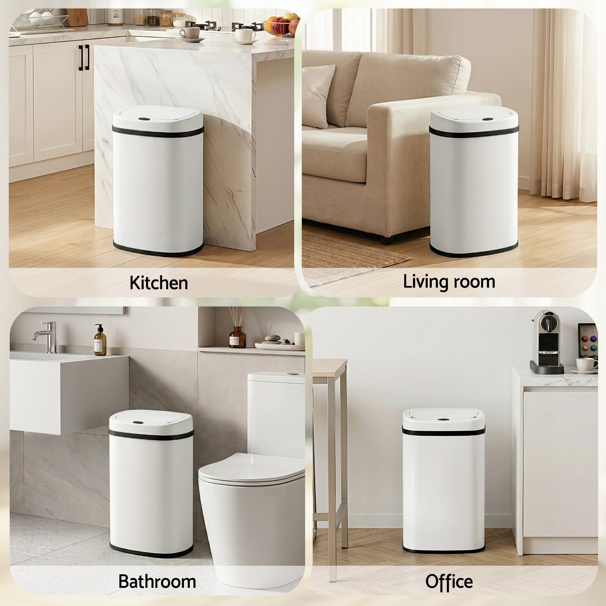 Devanti 50L Sensor Bin Motion Rubbish Automatic White-Appliances > Kitchen Appliances-PEROZ Accessories