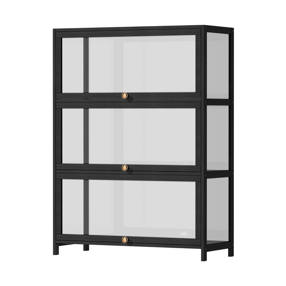Oikiture Display Cabinet with 3 Tiers Shelves Clear Door Display Shelf Home Storage Cabinet Black-Storage Cabinet-PEROZ Accessories