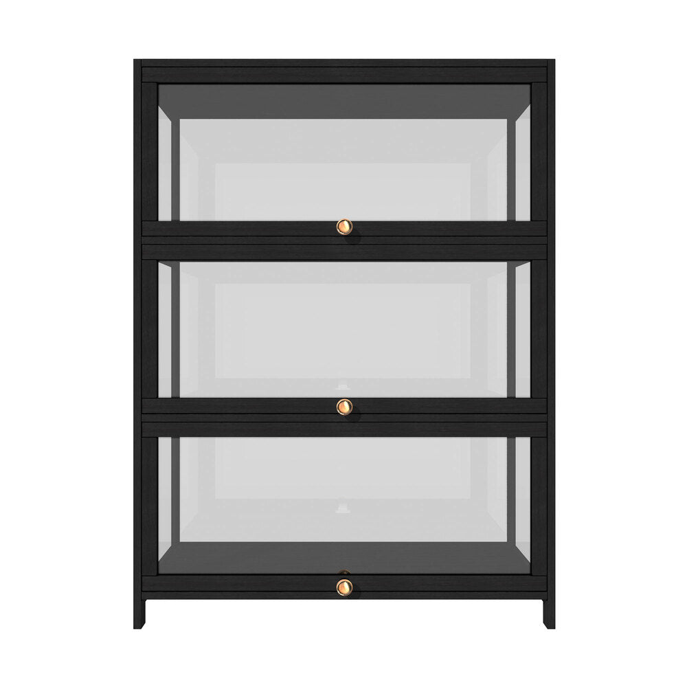 Oikiture Display Cabinet with 3 Tiers Shelves Clear Door Display Shelf Home Storage Cabinet Black-Storage Cabinet-PEROZ Accessories