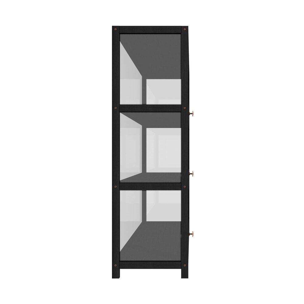 Oikiture Display Cabinet with 3 Tiers Shelves Clear Door Display Shelf Home Storage Cabinet Black-Storage Cabinet-PEROZ Accessories