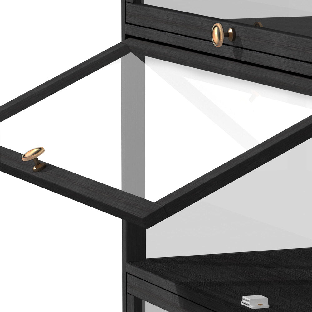 Oikiture Display Cabinet with 3 Tiers Shelves Clear Door Display Shelf Home Storage Cabinet Black-Storage Cabinet-PEROZ Accessories