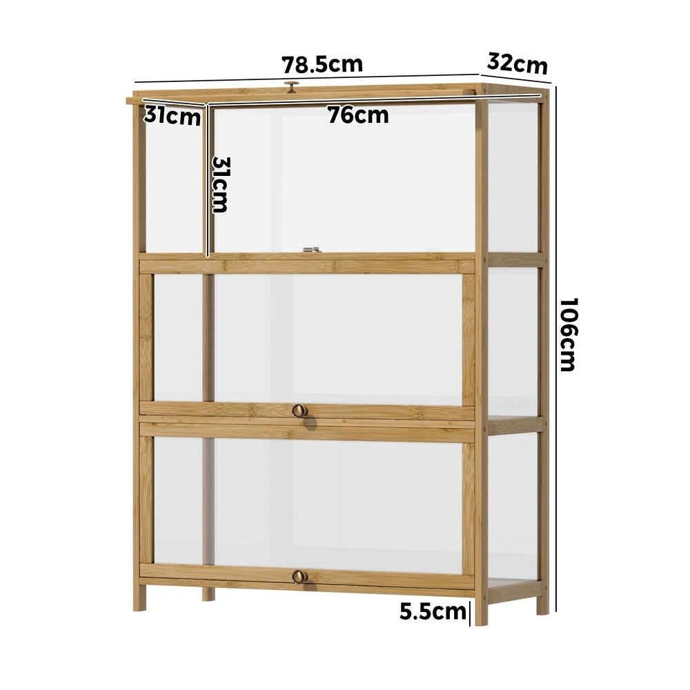Oikiture Display Cabinet 3-Tier Shelves Clear Oak-Storage Cabinets-PEROZ Accessories