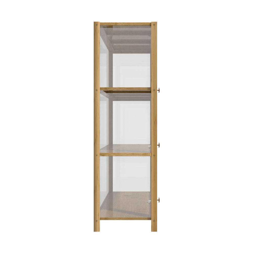 Oikiture Display Cabinet 3-Tier Shelves Clear Oak-Storage Cabinets-PEROZ Accessories
