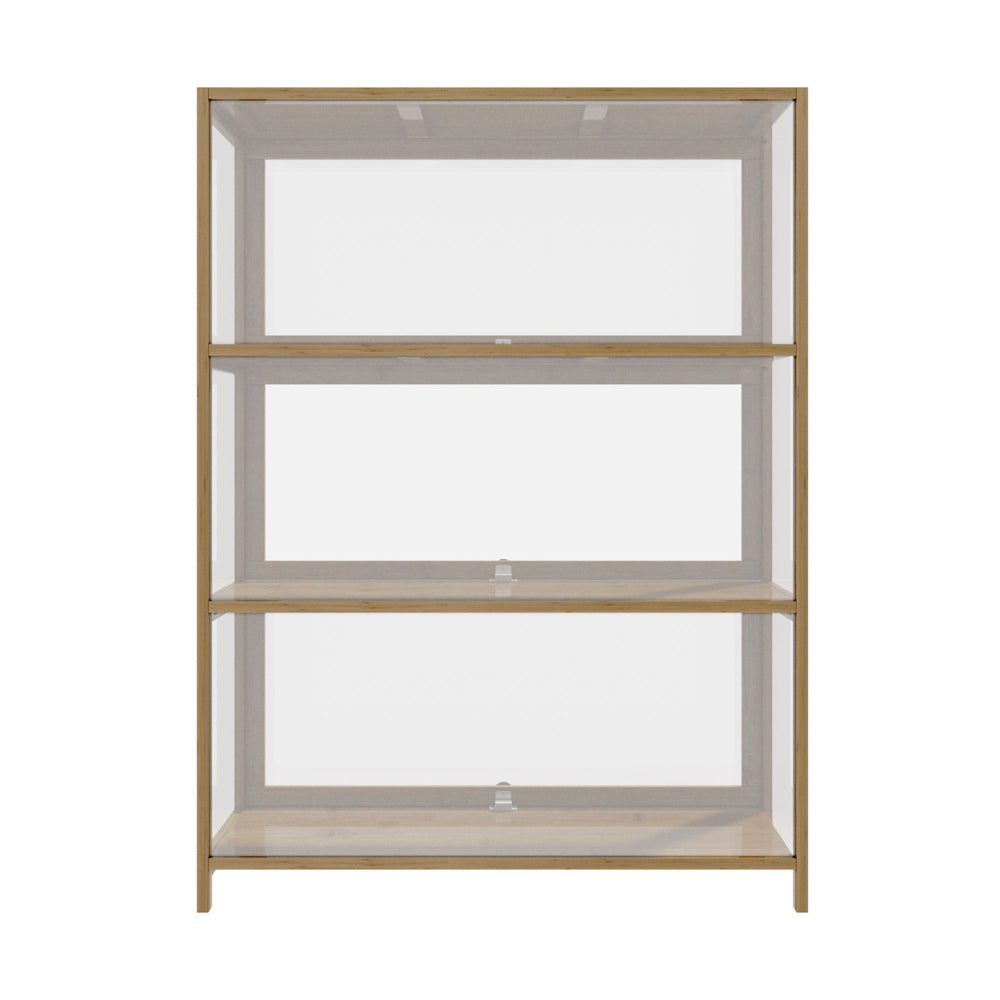 Oikiture Display Cabinet 3-Tier Shelves Clear Oak-Storage Cabinets-PEROZ Accessories