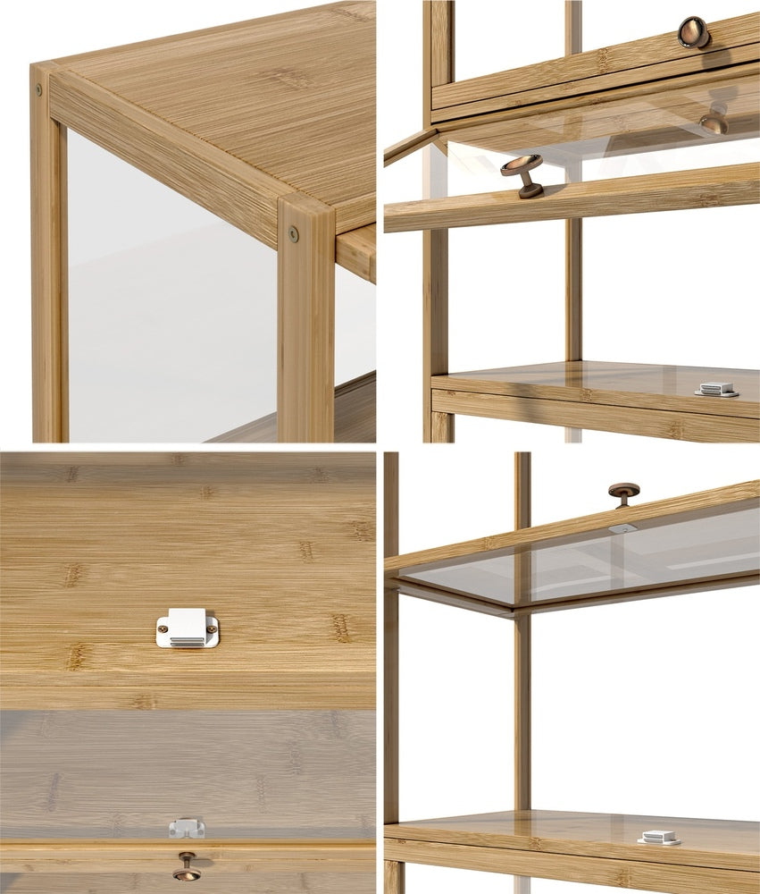 Oikiture Display Cabinet 3-Tier Shelves Clear Oak-Storage Cabinets-PEROZ Accessories