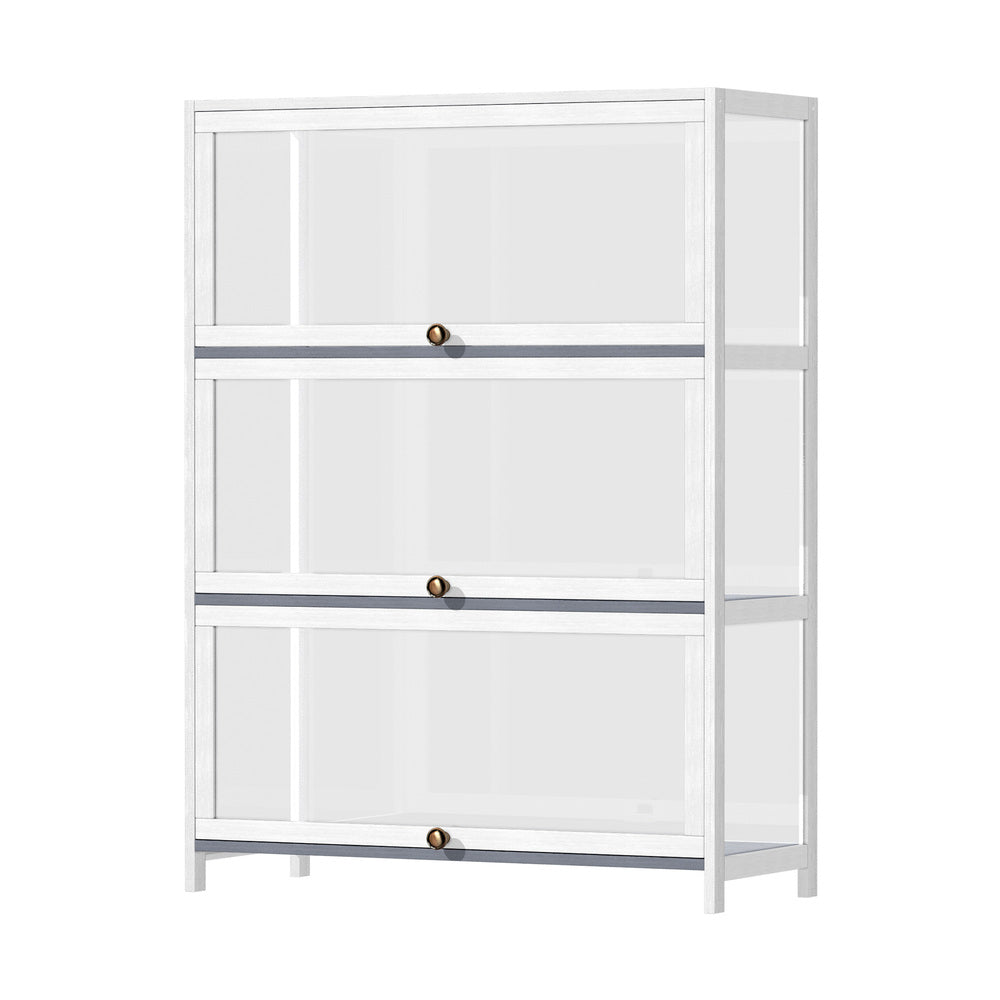 Oikiture Display Cabinet 3 Tiers Clear Door White-Storage Cabinets-PEROZ Accessories
