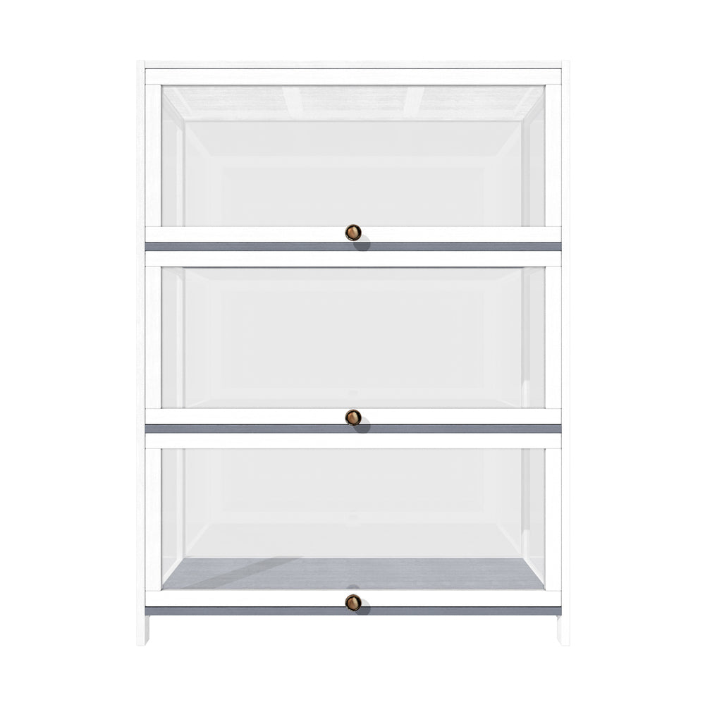 Oikiture Display Cabinet 3 Tiers Clear Door White-Storage Cabinets-PEROZ Accessories