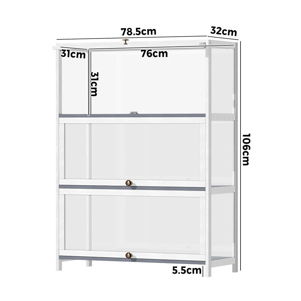 Oikiture Display Cabinet 3 Tiers Clear Door White-Storage Cabinets-PEROZ Accessories