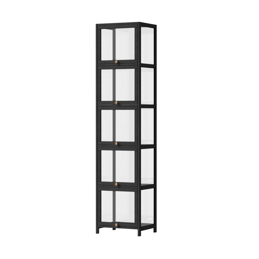 Oikiture Display Cabinet Slim 5-Tier Clear Black-Storage Cabinets-PEROZ Accessories