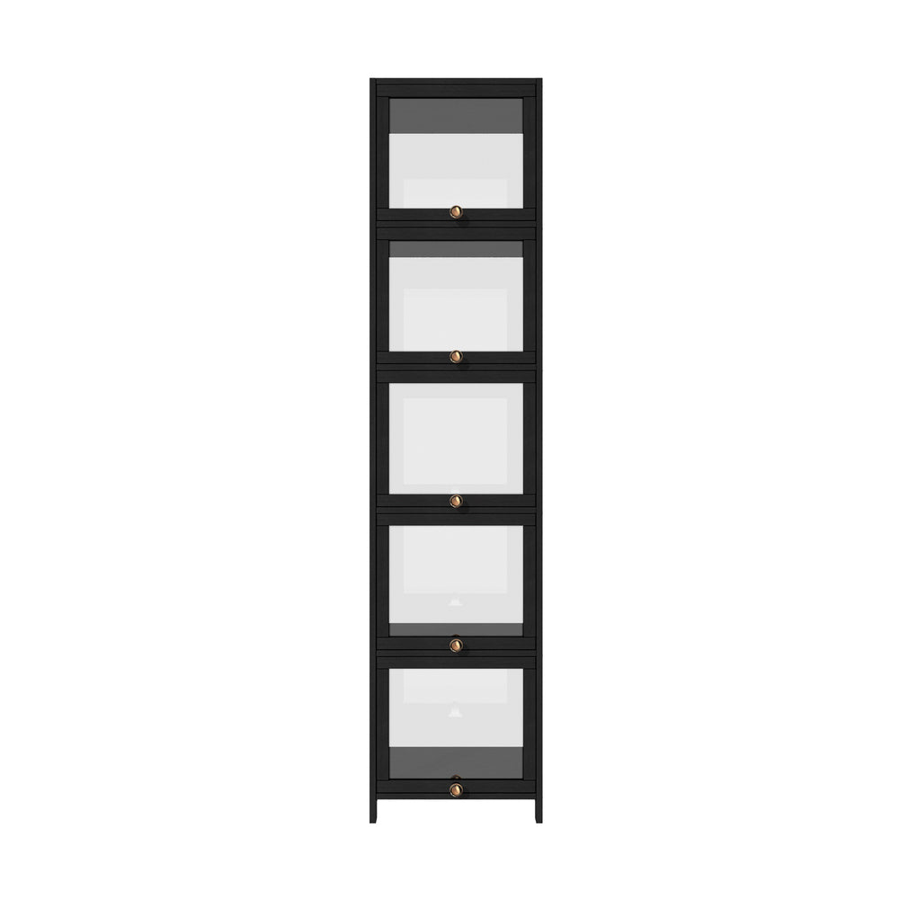 Oikiture Display Cabinet Slim 5-Tier Clear Black-Storage Cabinets-PEROZ Accessories