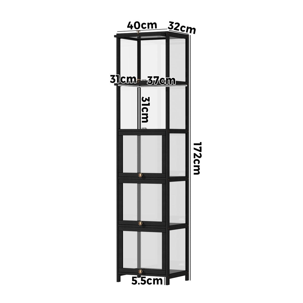 Oikiture Display Cabinet Slim 5-Tier Clear Black-Storage Cabinets-PEROZ Accessories
