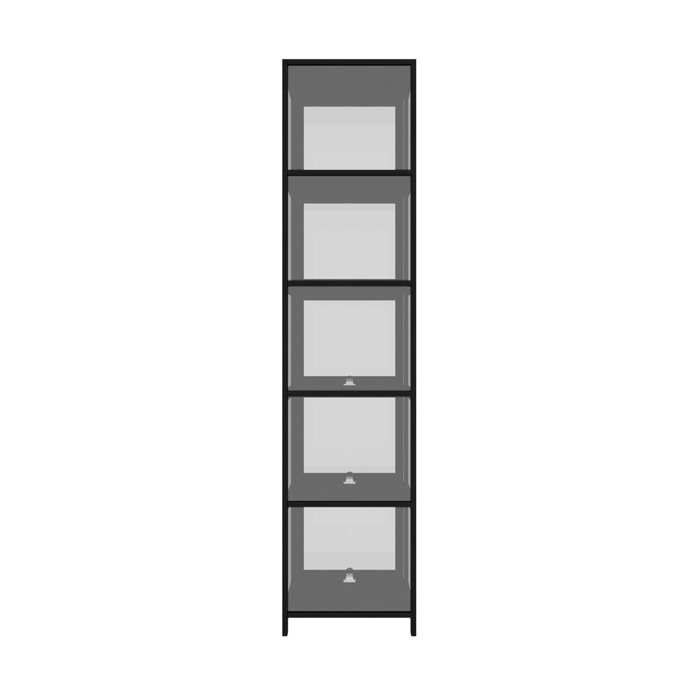 Oikiture Display Cabinet Slim 5-Tier Clear Black-Storage Cabinets-PEROZ Accessories