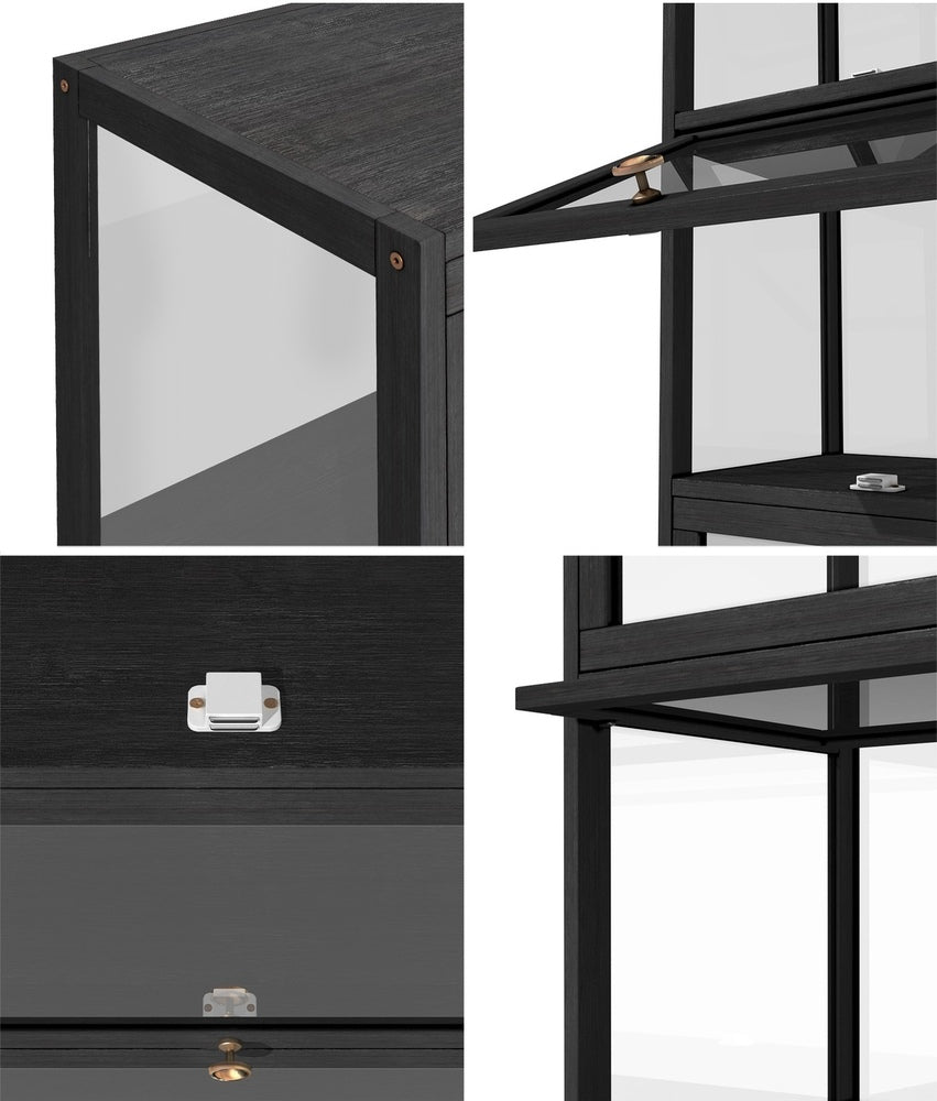 Oikiture Display Cabinet Slim 5-Tier Clear Black-Storage Cabinets-PEROZ Accessories