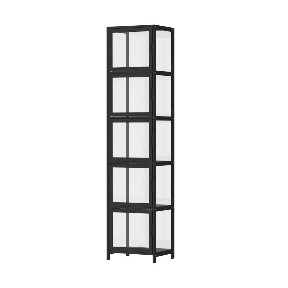 Oikiture Display Cabinet 5-Tier Slim Storage Shelves Black-Display Shelf-PEROZ Accessories