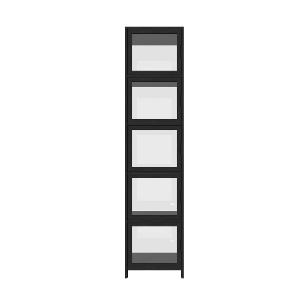 Oikiture Display Cabinet 5-Tier Slim Storage Shelves Black-Display Shelf-PEROZ Accessories